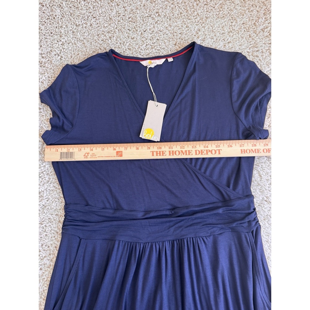 Boden Jersey Wrap Dress Women Size 10R Navy Blue NWT Short Sleeve Pocket Midi - Picture 7 of 9